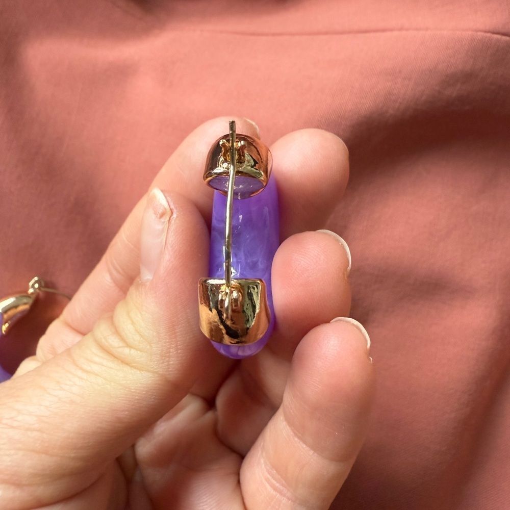 Lavender Jade Style Hoop Earrings with Gold Details Business Casual Boho Chic - Picture 5 of 5
